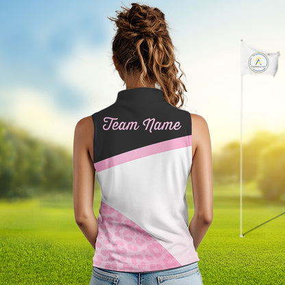 Leopard Womens Sleeveless Golf Polo Shirt Custom Pink Leopard Pattern Team Golf Tops, Golf Gifts NBT588