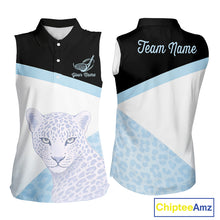 Load image into Gallery viewer, Leopard Womens Sleeveless Golf Polo Shirt Custom Blue Leopard Pattern Team Golf Tops, Golf Gifts NBT591