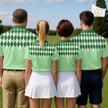 Load image into Gallery viewer, Green Argyle Plaid Pattern Mens Golf Polo Shirt Custom Golf Polo Shirt For Men, Golfing Gifts NBT594