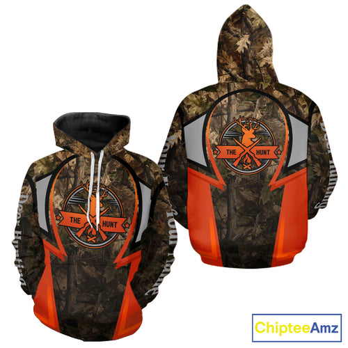 Orange Deer Hunting Brown Camouflage 3D Custom Name Shirts, Best Camo Deer Hunting Gift NBT204