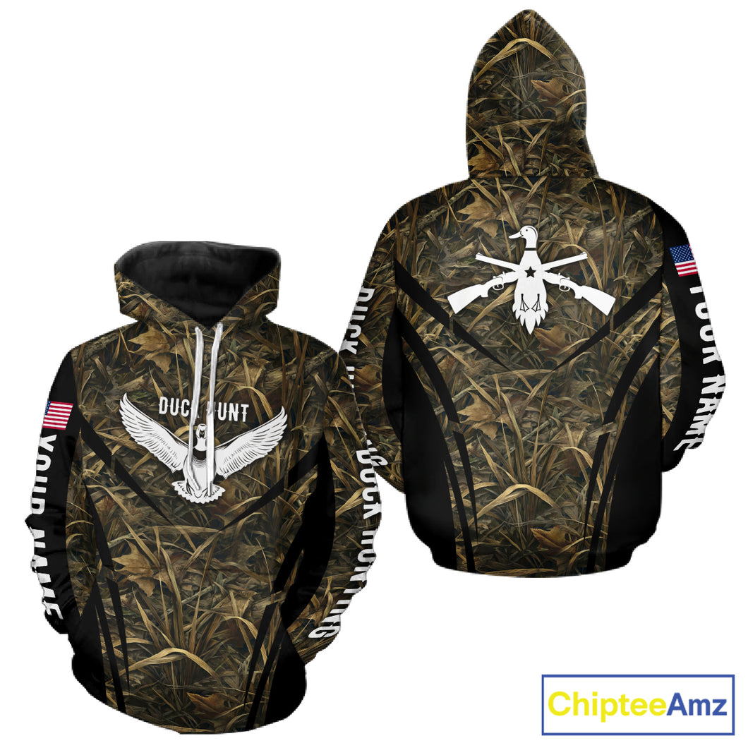 Best Duck Hunting Camouflage with US Flag Detail 3D Printed Shirts, Duck Hunting Gifts NBT205