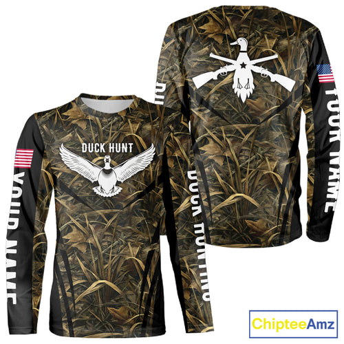 Best Duck Hunting Camouflage with US Flag Detail 3D Printed Shirts, Duck Hunting Gifts NBT205