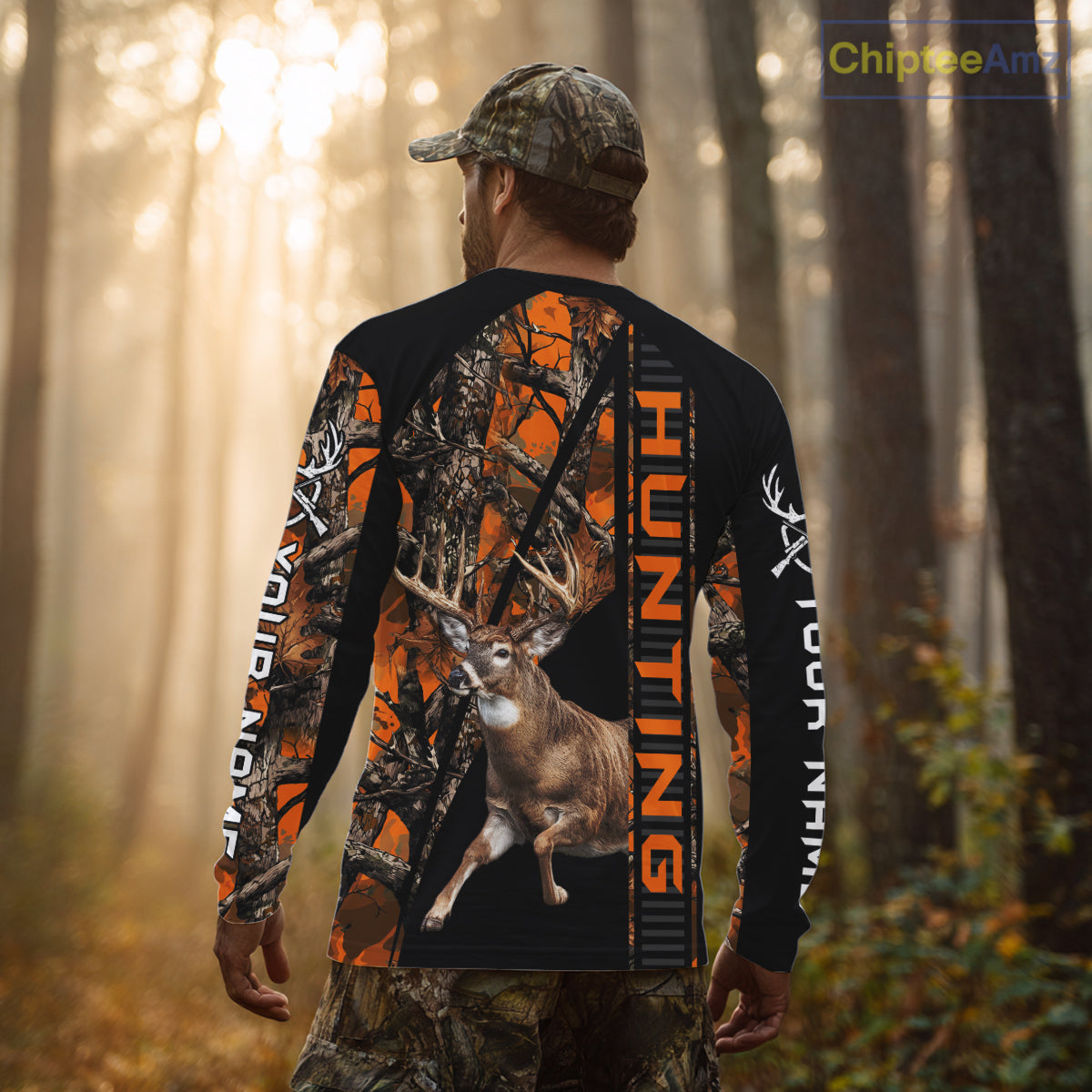 Personalized Whitetail Deer Hunting Orange Camo 3D All Over Printed Hoodie Hunting Shirt NBT316