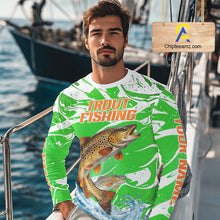 Load image into Gallery viewer, Big Brown Trout Fishing Shirts Long Sleeve Green Camo Custom Name, Tournament Fishing Jerseys NBT411