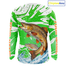 Load image into Gallery viewer, Big Brown Trout Fishing Shirts Long Sleeve Green Camo Custom Name, Tournament Fishing Jerseys NBT411