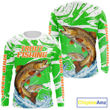 Load image into Gallery viewer, Big Brown Trout Fishing Shirts Long Sleeve Green Camo Custom Name, Tournament Fishing Jerseys NBT411