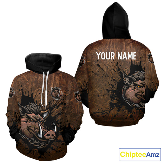 Brown Camo Boar Hunting 3D All Over Printed Shirts, Custom Boar Hunting Outfit, Hunting Gifts NBT212
