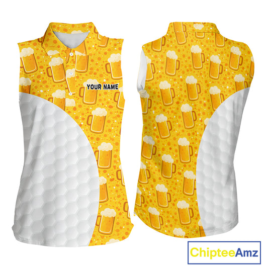 Womens Golf Polo Shirts Custom Beer Pattern, Funny Beer Pattern Golf Team Shirt NBT598