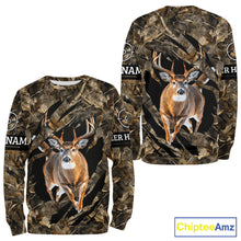 Load image into Gallery viewer, Personalized Whitetail Deer Hunting Custom Name Camo Shirt, Hunting Hoodie Sweatshirt for Men NBT320