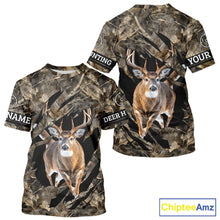 Load image into Gallery viewer, Personalized Whitetail Deer Hunting Custom Name Camo Shirt, Hunting Hoodie Sweatshirt for Men NBT320