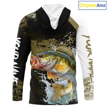 Load image into Gallery viewer, Green Camo Custom Walleye Fishing Shirt Long Sleeve Hooded, Walleye Fishing Jerseys NBT413