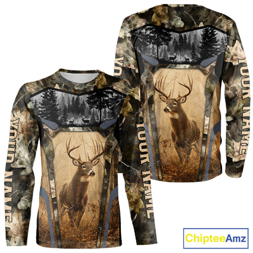 Personalized Whitetail Deer Hunting Forest Camo 3D Printed Shirts, Deer Hunting Camouflage Shirt NBT221