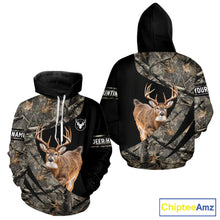 Load image into Gallery viewer, Whitetail Deer Hunting Shirt Camouflage Hoodie 3D Custom Name, Hunting Gift NBT324