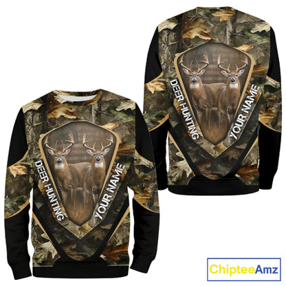 Whitetail Deer Hunting Shirt Custom Name Fall Season Camo, Deer Hunting Clothes For Men NBT325