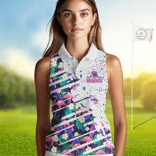 Load image into Gallery viewer, Women Sleeveless Flamingo Golf Polo Shirt, Colorful Floral Flamingo Patter, Tropical Golf Shirt NBT477