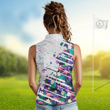 Load image into Gallery viewer, Women Sleeveless Flamingo Golf Polo Shirt, Colorful Floral Flamingo Patter, Tropical Golf Shirt NBT477