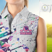 Load image into Gallery viewer, Women Sleeveless Flamingo Golf Polo Shirt, Colorful Floral Flamingo Patter, Tropical Golf Shirt NBT477