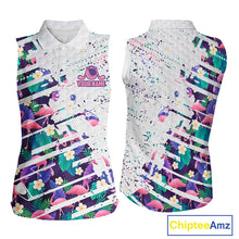 Load image into Gallery viewer, Women Sleeveless Flamingo Golf Polo Shirt, Colorful Floral Flamingo Patter, Tropical Golf Shirt NBT477