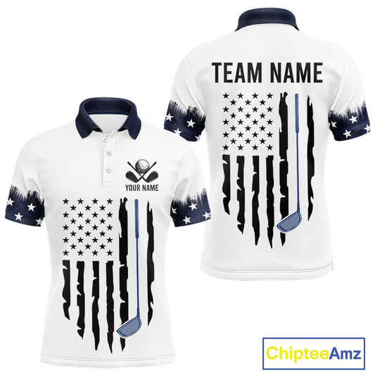 USA Flag Pattern Mens Golf Polo Shirt, Patriotic American Golf Shirt, 4Th Of July Golf Outfit NBT613