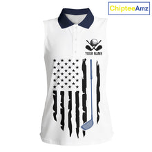 Load image into Gallery viewer, USA Flag Pattern Womens Sleeveless Golf Polo Shirt, Patriotic American Golf Shirt, 4Th Of July Golf Outfit NBT613