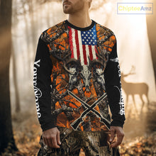 Load image into Gallery viewer, Custom Orange Camo US Flag Rifle Personalized Hunting Shirts, Deer Hunting Clothes, Hunting Gifts NBT282