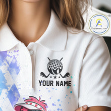 Load image into Gallery viewer, Personalized Womens Argyle Golf Polo Shirt, Custom Name Funny Golf Team Shirts, Golf Lover Gift NBT480