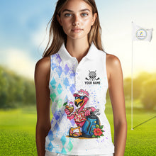 Load image into Gallery viewer, Personalized Womens Sleeveless Argyle Golf Polo Shirt, Custom Name Funny Golf Team Shirts, Golf Lover Gift NBT480