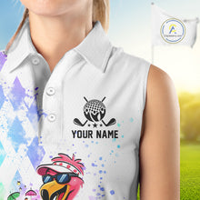 Load image into Gallery viewer, Personalized Womens Sleeveless Argyle Golf Polo Shirt, Custom Name Funny Golf Team Shirts, Golf Lover Gift NBT480