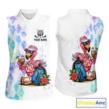 Load image into Gallery viewer, Personalized Womens Sleeveless Argyle Golf Polo Shirt, Custom Name Funny Golf Team Shirts, Golf Lover Gift NBT480