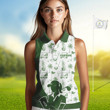 Load image into Gallery viewer, Green Womens Sleeveless Golf Polo Shirt, Funny Golf Icons Athetic Shirt, Golf Gifts For Ladies NBT481