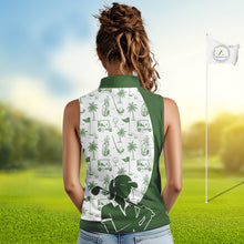 Load image into Gallery viewer, Green Womens Sleeveless Golf Polo Shirt, Funny Golf Icons Athetic Shirt, Golf Gifts For Ladies NBT481