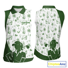 Load image into Gallery viewer, Green Womens Sleeveless Golf Polo Shirt, Funny Golf Icons Athetic Shirt, Golf Gifts For Ladies NBT481
