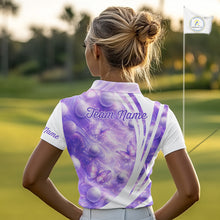 Load image into Gallery viewer, Butterfly Womens Long Sleeve Golf Polo Shirts Custom Name Floral Purple Color, Golf Gifts For Ladies NBT482