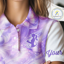 Load image into Gallery viewer, Butterfly Womens Long Sleeve Golf Polo Shirts Custom Name Floral Purple Color, Golf Gifts For Ladies NBT482