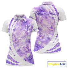 Load image into Gallery viewer, Butterfly Womens Long Sleeve Golf Polo Shirts Custom Name Floral Purple Color, Golf Gifts For Ladies NBT482