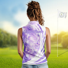 Load image into Gallery viewer, Butterfly Womens Sleeveless Golf Polo Shirts Custom Name Floral Purple, Golf Gifts For Ladies NBT482