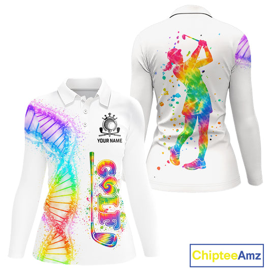 Custom Rainbow Color Golf Lover Women's Polo Shirt, It's in my DNA Shirt, Golf Gifts NBT483