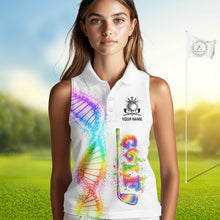Load image into Gallery viewer, Custom Tie Dye Color Golf Lover Womens Sleeveless Polo Shirt, Argyle Pattern Golf Shirts NBT483