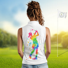 Load image into Gallery viewer, Custom Tie Dye Color Golf Lover Womens Sleeveless Polo Shirt, Argyle Pattern Golf Shirts NBT483