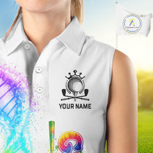 Load image into Gallery viewer, Custom Tie Dye Color Golf Lover Womens Sleeveless Polo Shirt, Argyle Pattern Golf Shirts NBT483