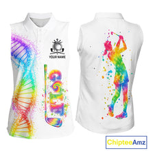 Load image into Gallery viewer, Custom Tie Dye Color Golf Lover Womens Sleeveless Polo Shirt, Argyle Pattern Golf Shirts NBT483