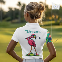 Load image into Gallery viewer, Funny Flamingo Womens Golf Polo Shirts Colorful Tropical Flamingo Custom Name, Golf Gifts  NBT487