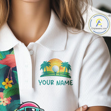 Load image into Gallery viewer, Funny Flamingo Womens Golf Polo Shirts Colorful Tropical Flamingo Custom Name, Golf Gifts  NBT487