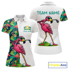 Load image into Gallery viewer, Funny Flamingo Womens Golf Polo Shirts Colorful Tropical Flamingo Custom Name, Golf Gifts  NBT487