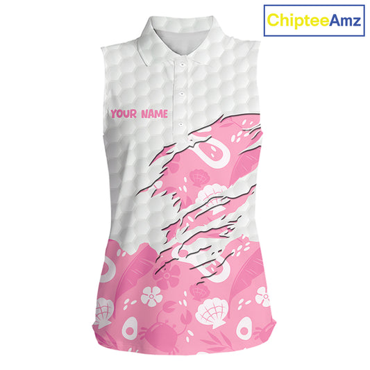Custom Pink Summer Pattern Womens Sleeveless Golf Polo Shirts Summer Golf Shirt For Vacation, Golf Team Shirt NBT733