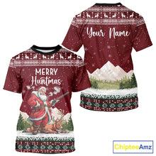 Load image into Gallery viewer, Funny Ugly Pattern Santa Deer Hunting Customized Name All Over Print Shirts, Christmas Shirt Ideas for Hunter NBT283