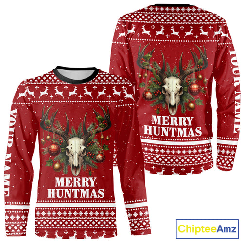 Personalized Ugly Christmas Deer Hunting Shirt Full Print Christmas Pattern, Christmas Gifts NBT284