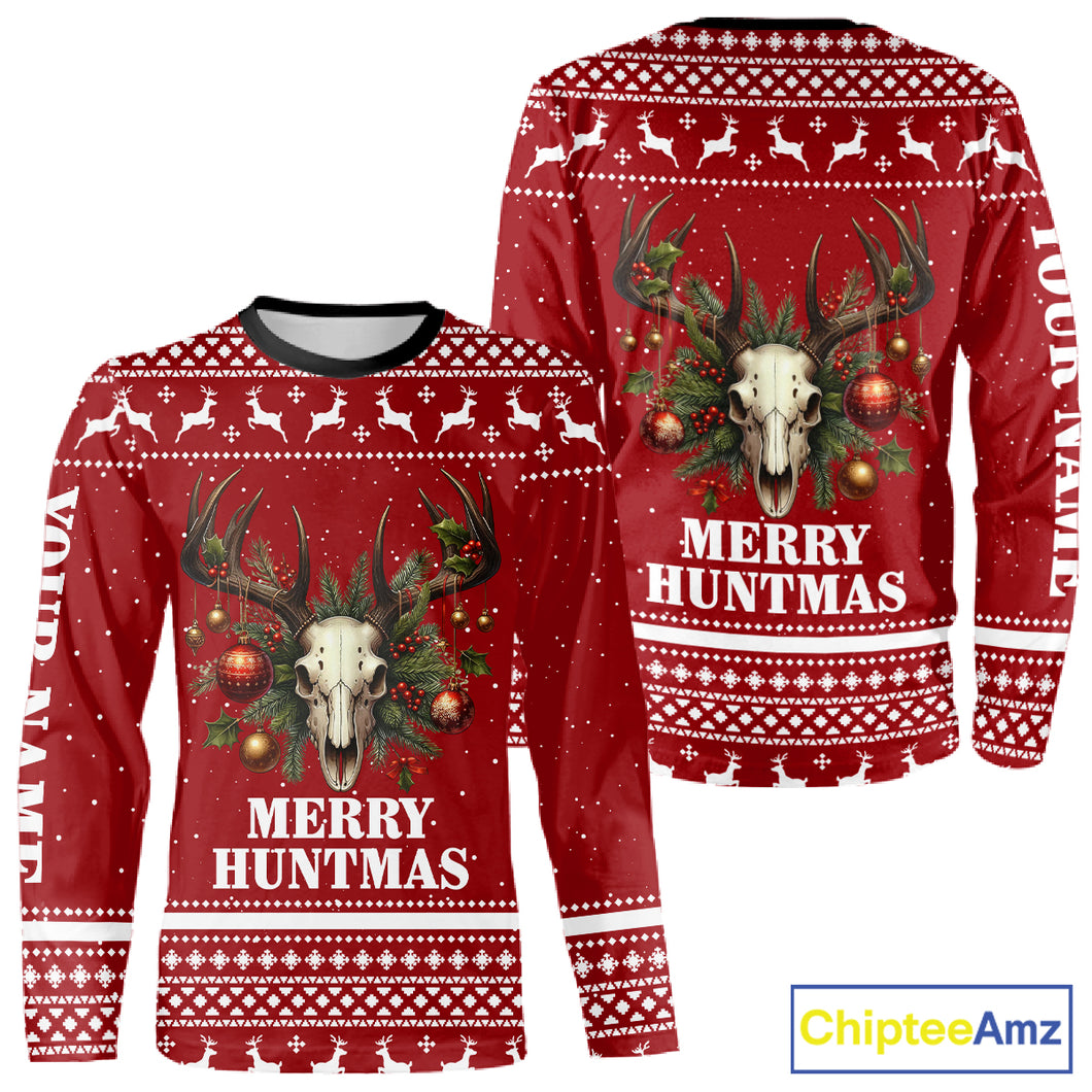 Personalized Ugly Christmas Deer Hunting Shirt Full Print Christmas Pattern, Christmas Gifts NBT284
