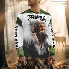 Load image into Gallery viewer, Green Camouflage Deer Hunting Shirts with American Flag – Custom Name, Gift for Hunters NBT37