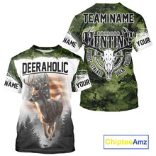 Load image into Gallery viewer, Green Camouflage Deer Hunting Shirts with American Flag – Custom Name, Gift for Hunters NBT37